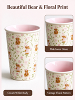 Mug en céramique Ours de dessin animé mignon avec paille et couvercle 301-400ml, Tasse à café et Gobelet à eau pour la maison, le bureau et comme cadeau