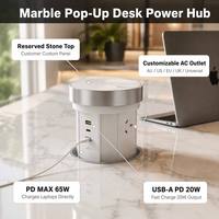 Enchufe de Escritorio Retráctil con Carga Rápida PD de 65W, 3 Tomas de Corriente AC, Puerto USB-C, Diseño de Mármol, para Cocina u Oficina