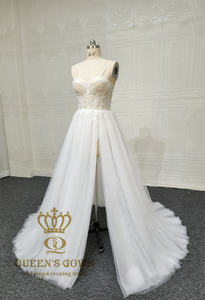 <span class=keywords><strong>Abito</strong></span> da sposa personalizzato Sexy Modulare <span class=keywords><strong>trasparente</strong></span> <span class=keywords><strong>Tulle</strong></span> <span class=keywords><strong>abito</strong></span> da sposa con cinturino sottile elegante tuta da sposa abiti da sposa - Product Image 3