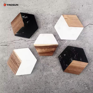 Juegos de Regalo para Boda, Posavasos Decorativos de Madera de Acacia Hexagonal, Mármol y Bambú, Personalizados - Product Image 2