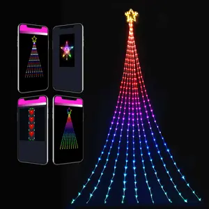 Luzes de Natal RGB LED cascata com controle remoto inteligente por aplicativo com estrela topper