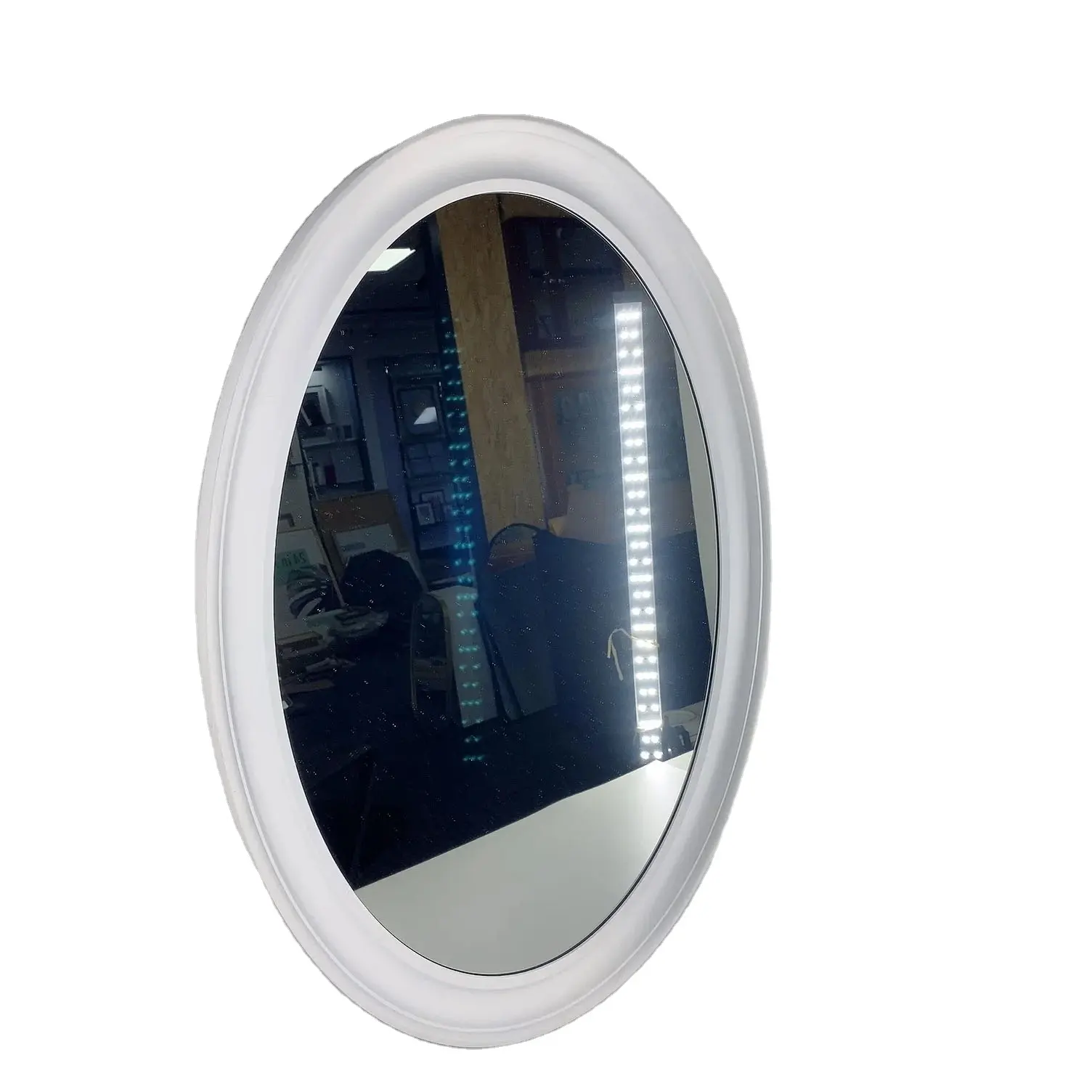 White 31inch Oval Shaped Wall Mirror Bevel Hanging Plastic Framed Vanity Mirrors For Home Decor Living Room Bathroom Bedroom