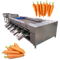 Automatische gemotoriseerde fruit- en groentewas-, schil- en sorteermachine, voedselveilige roestvrij staal, 1-3 ton/uur, 3-8