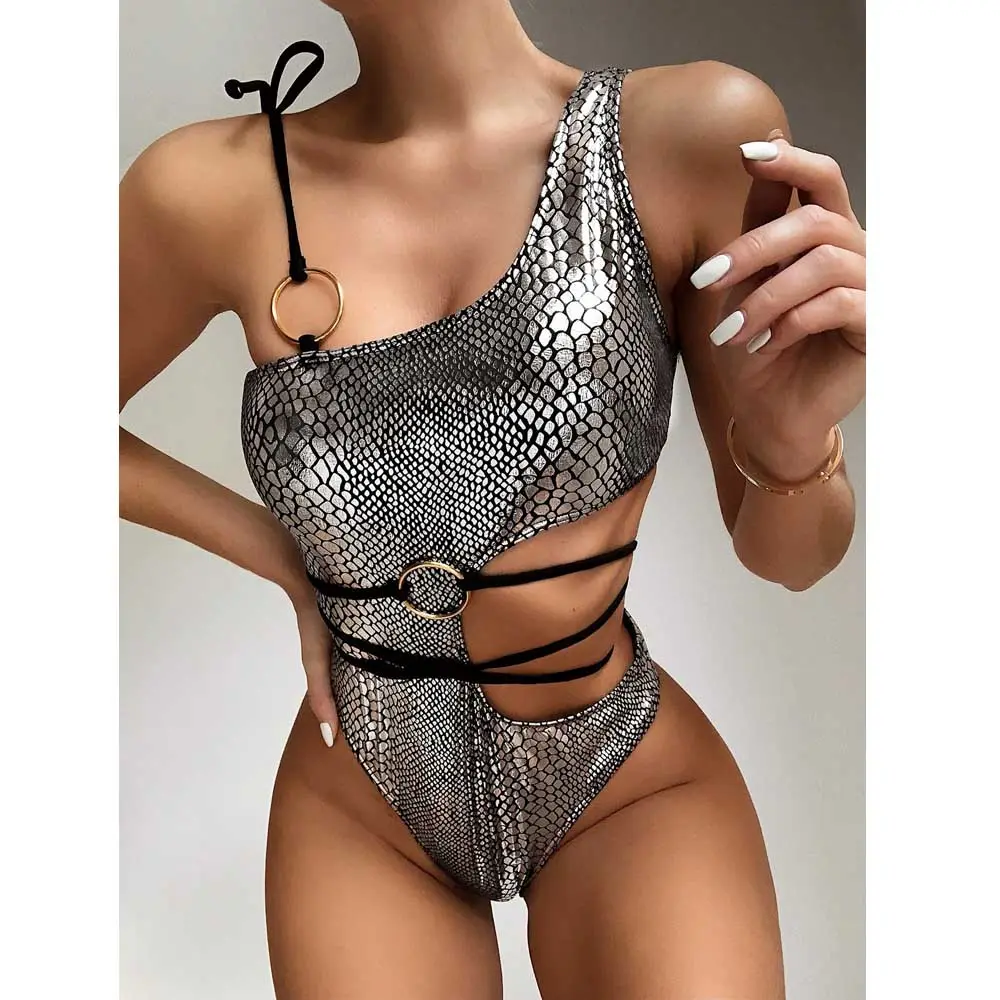 Offre Spéciale Serpent Imprimer Découpez Monokini Brésilienne Une Pièce Bikini Maillot de bain Femmes 2021