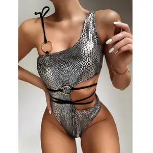 Biquíni monokini feminino, estampa de cobra, corte, uma peça, moda praia, feminino, 2021, venda imperdível