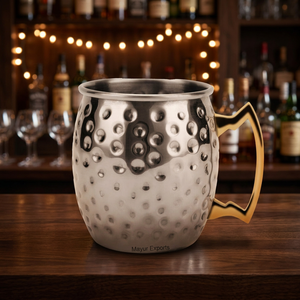 Vaso de Acero Inoxidable Clásico Ecológico de 16 oz con Asa de Latón, Taza Martillada Resistente para Cerveza o Bebidas Calientes - Product Image 4