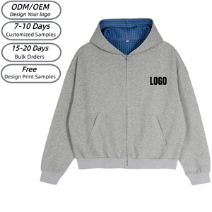 Sudadera con capucha y cremallera con logo personalizado, unisex, extragrande, 100% algodón, felpa francesa, color sólido, estilo casual urbano, TKAN9019 - Product Image 1