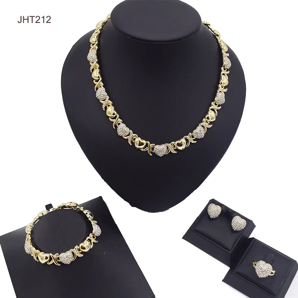 JHT212 18K gold plated XOXO heart diamond jewelry set jewelry for women