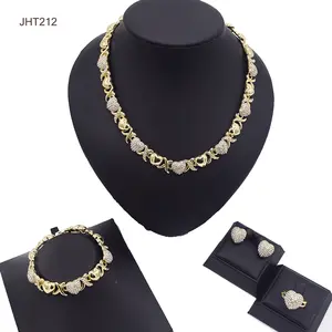 JHT212 18K altın kaplama XOXO kalp elmas takı seti takı kadınlar için