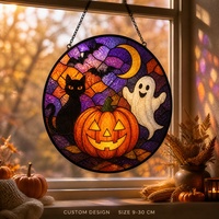 Attrape-soleil en vitrail personnalisé, Halloween Jack-o'-Lantern Ghost, 9-30cm, OEM ODM, vente en gros, décoration de fenêtre