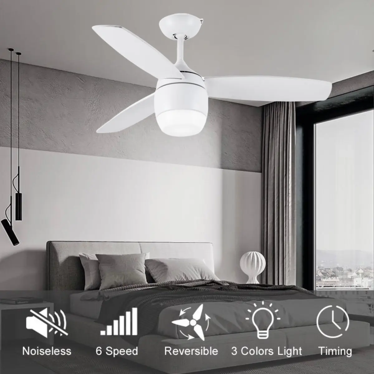 JK ZS-42-19014WH Dc motore decorazione moderna soggiorno 3 pale in compensato ventilatore da soffitto a Led con luce piccolo ventilatore da soffitto