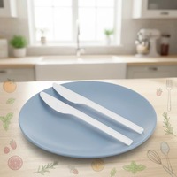 YF Box Kit de Couverts Jetables CPLA pour Camping et Famille, 24 Pièces, Taille Moyenne, pour Hôtels et Restaurants, avec Couteau et Serviette, Ensemble Automatique