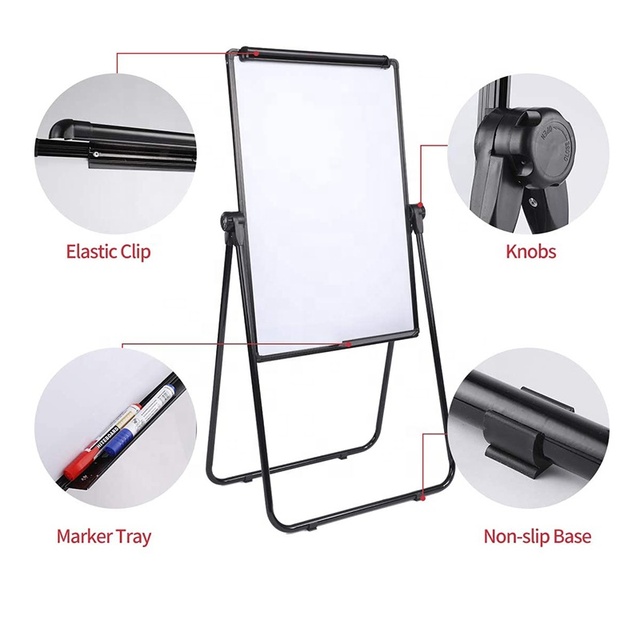 Black Frame Portable Whiteboard Height Adjustable Flipchart Easel Office Presentation Board
