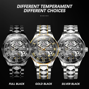 Feelnever Luxury <b>Skeleton</b> <b>Watch</b> Men <b>Automatic</b> Mechanical Stainless Steel Strap Black Sport Waterproof 30Bar 12mm Case Thickness - Product Image 1