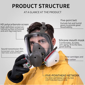 Masker Gas <span class=keywords><strong>Respirator</strong></span> wajah penuh, dapat digunakan kembali anti-amonia & asam untuk menambang bahan silikon bahan kimia dengan kaleng Filter udara - Product Image 6