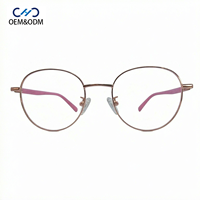 JJH26221 Montura de Gafas Graduadas Unisex de Metal, Estilo Vintage, Redondas Pequeñas, Montura Completa, Ligeras, con Patillas de Silicona Doble