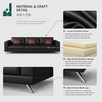 Ensemble de canapés de direction en cuir noir minimaliste italien moderne, canapé modulaire de luxe pour salle de réception de PDG