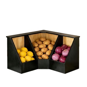Wooden kitchen <b>vegetable</b> storage box, countertop corner storage rack for eggs, potatoes, and fruits, three-in-one miscellaneous - Product Image 1