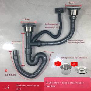 टिकाऊ वर्ग डबल कटोरे रसोई सिंक सिफऑन लचीला नाली पाइप डबल-सिर डिजाइन आसान स्थापना - Product Image 2