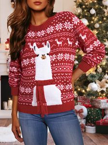 <span class=keywords><strong>Pull</strong></span> tricoté rose à manches longues pour femmes <span class=keywords><strong>pull</strong></span> <span class=keywords><strong>de</strong></span> Noël moche pulls mode d'hiver avec logo avant - Product Image 4