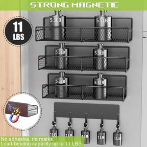 Cestini Magnetici Portaoggetti 4 Pezzi, Organizzatore in Metallo Nero <span class=keywords><strong>con</strong></span> Ganci, Montaggio su Frigorifero e Lavatrice per Cucina - Product Image 5