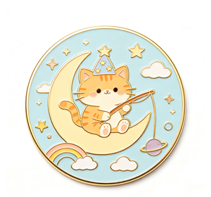 Pin de esmalte de gato lindo, redondo, de metal, con diseño de luna y estrella, broche de dibujos animados, regalo decorativo - Product Image 4