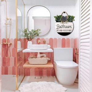 Insegna da parete in legno per bagno/toilette, con tema naturale, moderna, per tutte le stagioni, decorazione per la casa, con messaggio '24H Aperto, Si prega di sedersi'. - Product Image 3