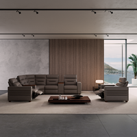 Canapé Modulable d'Angle Sept Places Inclinable Électrique en Cuir Synthétique, Moderne, Gris, pour Salon ou Salle de Cinéma
