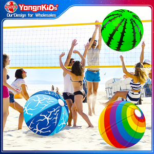Ballon de plage gonflable en PVC imprimé couleur personnalisé en gros, motif pastèque arc-en-ciel, jouet de plage - Product Image 1