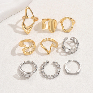 Bague géométrique plaquée or et argent de luxe exagéré, ensemble de bagues en alliage personnalisées pour femmes, bijoux tendance, vente chaude - Product Image 4