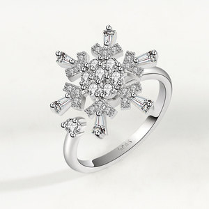 Anillo giratorio unisex de cobre chapado en oro con circonita, diseño de copo de nieve, ajustable, antiansiedad, sin cierre, que no se deslustra. - Product Image 2