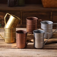 Mug en acier inoxydable pour l'extérieur, 380 ml/500 ml, style industriel or/argent, qualité alimentaire, tasse à café/bière avec poignée pour le camping