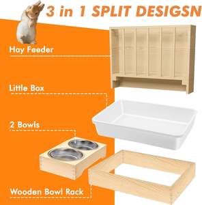 Mangeoire à foin en bois 3 en 1 pour lapins avec 2 bols et cuvette de toilette pour cobaye hamster chinchillas - Product Image 6