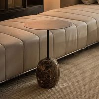 SHIHUI personnaliser marbre naturel foncé Emperador Brown Base Table basse ronde en acier au carbone noir haut salon Table d'appoint ronde