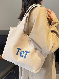 Large Capacity Canvas Tote <b>Bag</b> with Embroidered Letter Reusable Handbag with ODM Service - Product Image 2