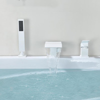 Robinet de baignoire moderne et minimaliste blanc, en cuivre électroplaqué, avec cartouche céramique, cascade, trois trous, montage sur pont