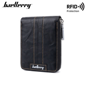 กระเป๋าสตางค์แบบสั้นสำหรับผู้ชาย Baellerry สีดำ บุ PU ป้องกันการโจรกรรม พร้อมช่องใส่เหรียญแบบซิป ใช้ได้ทุกวัน - Product Image 5