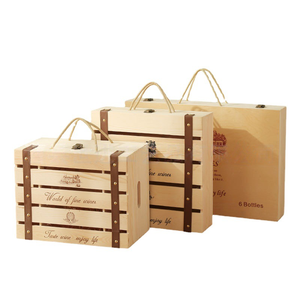 Caja de Regalo para una Botella de Vino de Madera de Pino con Asa, Estuche de Embalaje para Vino con Patrón Grabado para Regalos y Promoción de Marca - Product Image 6
