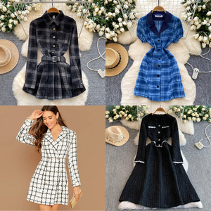 Nuevo Vestido Casual de Otoño para Mujer, Ecológico, Tejido Digital, Poliéster/Algodón, Cintura Natural, Estampado a Cuadros, Línea A, Manga Larga, Cuello en V, con Botones - Product Image 4