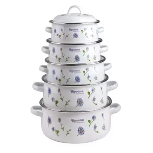 Hot Bán 5 Cái/bộ Men Nắp Đồ Nấu Nướng Men Gang Soong Cooking Pot Set