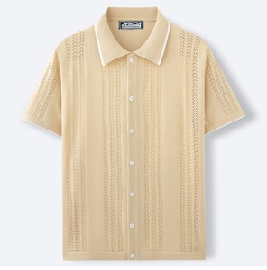 Camisa de <span class=keywords><strong>Hombre</strong></span> 100% Viscosa Hecha a Mano con Crochet, Estilo Vintage con Botones, Manga Corta, Tejido Espigado, Tipo Polo - Product Image 4