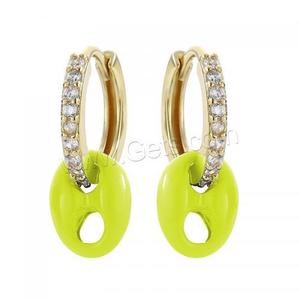 זהב צבע מצופה תכשיטים מעוקב Zirconia מיקרו פייב פליז עגיל עם פלסטיק לאישה 8x20mm 1689031 - Product Image 1