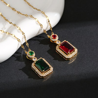 Collier en titane avec flacon de parfum carré en émeraude et rubis de style vintage, bambou, sportif, unisexe, tendance, style Hong Kong, TikTok