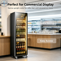 Réfrigérateur de bar vertical commercial autonome à porte unique, refroidissement par air, vitrine réfrigérée avec réfrigérant R290