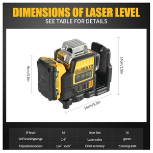 360 °   Вращающийся 3D 12-линейный зеленый лазерный уровень, профессиональный инструмент для разметки на открытом воздухе, литиевая батарея DW89LG - Product Image 5