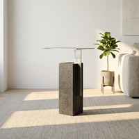 Table d'appoint minimaliste en pierre naturelle noire, style rétro vintage, table de bout de canapé, petite table design
