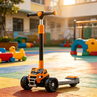 Trottinette à trois roues en plastique pour enfants, avec éclairage et musique, motif dessin animé mignon, hauteur réglable, pour l'extérieur