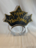 Serre-tête scintillant noir, or et argent en forme d'étoile pour le Nouvel An – Tiare Joyeux Nouvel An pour le réveillon et les fêtes