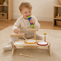 Nouvelle table musicale éducative en bois pour enfants, avec barres de clochettes, tambour, cymbale, ensemble de percussion, instruments de musique sans BPA, baguettes de batterie, Montessori
