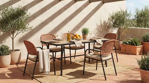 Nordic Style Outdoor Garden Furniture Black Metal Frame PE Rattan Wicker Back Dining Arm <b>Chair</b> with Cushion for Patio Hotel - Product Image 2